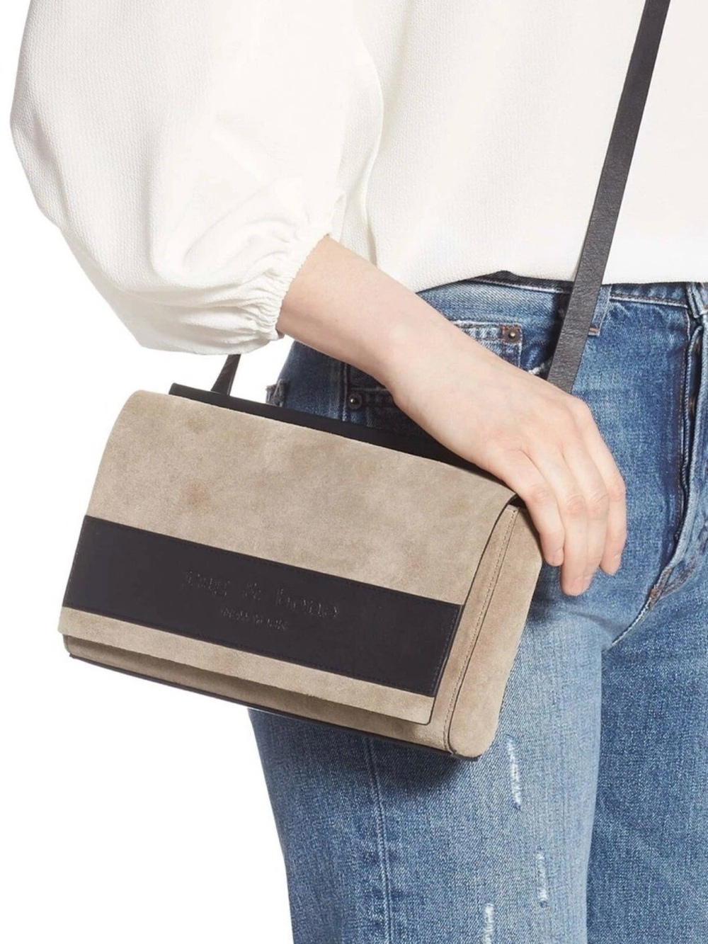 rag & bone Taupe Suede Crossbody with Black Stripe